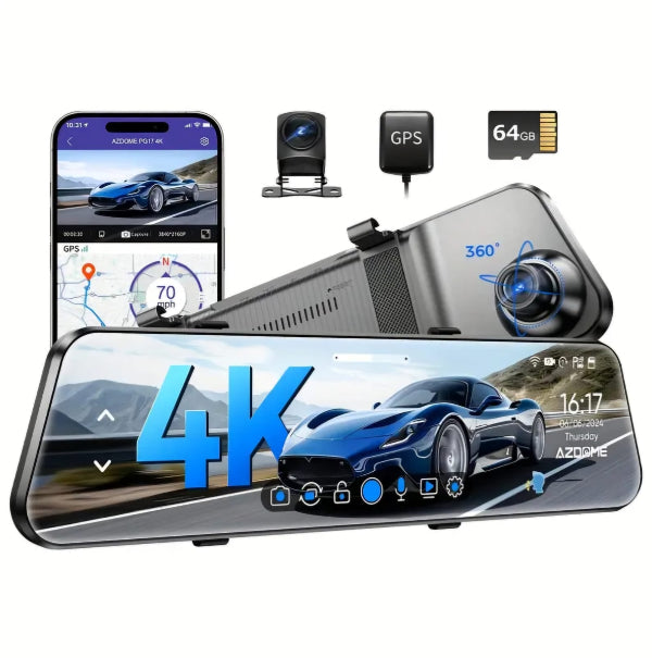 Azdome 4K DashCam Mirror PG17 - بي جي 17 منظرة داش كام أزدوم فور كي