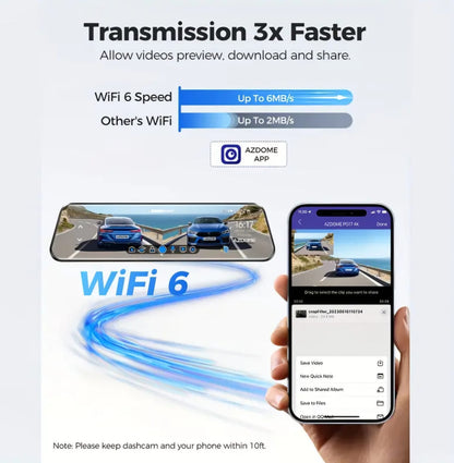 Azdome 4K DashCam Mirror PG17 - بي جي 17 منظرة داش كام أزدوم فور كي